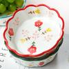 Ceramic Bowl Household Personality Cute Fruit Salad Bowl Microwave Oven Baked Rice Bowl Oats Breakfast Bowl Female Flower