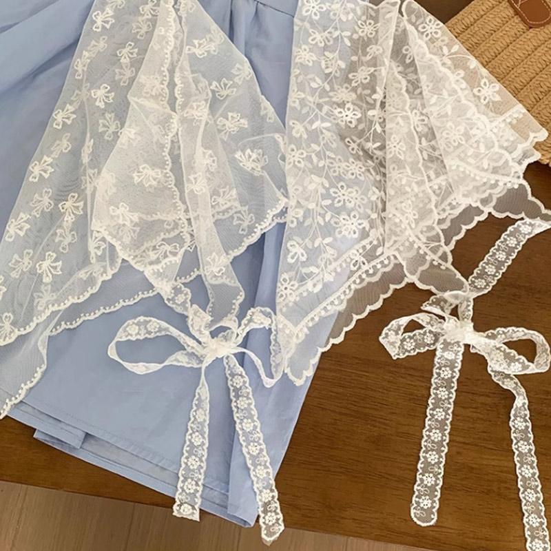 Korean Style Stacked White Lace Triangular Scarf With Fart Curtain For Women New Style Atmosphere Tied Headband Slimming Skirt