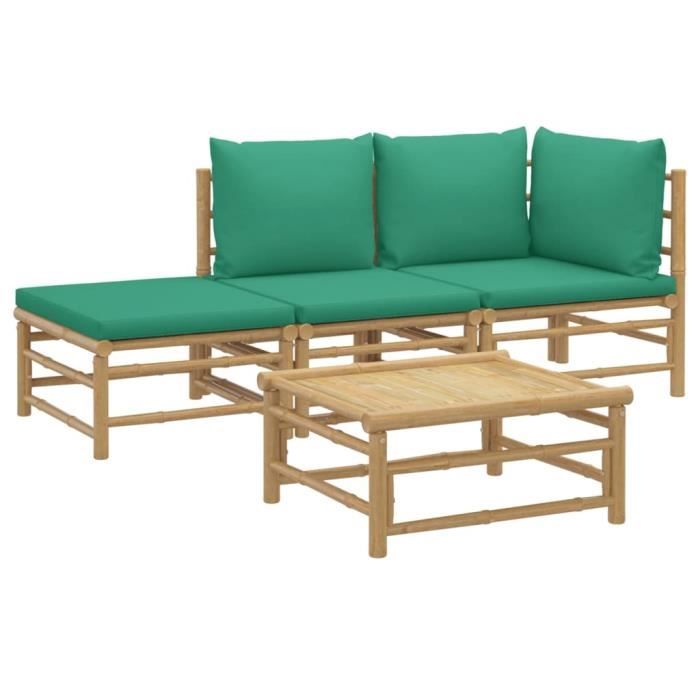 VidaXL Garden Lounge Set 4 Pcs with Cushions Green Bamboo 3155144