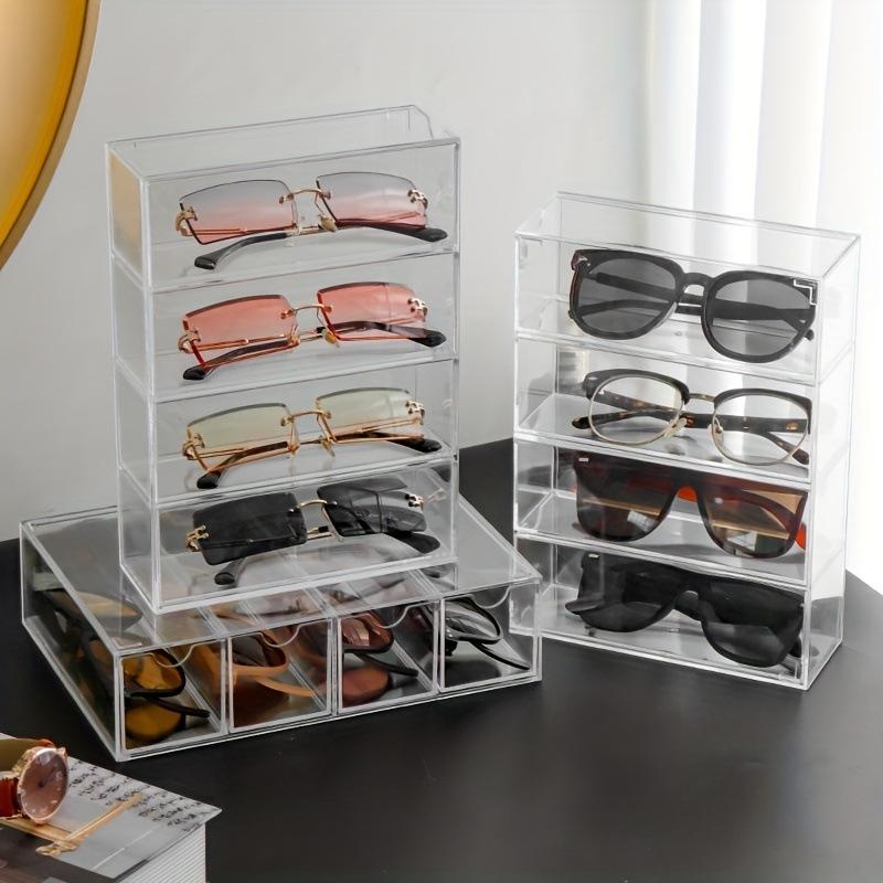 1 Pc 4 Drawers Acrylic Stackable Sunglasses Organizer, Transparent Eyeglasses Organizer, Dustproof and Waterproof, Suitable for Dresser, Bedroom, Desk
