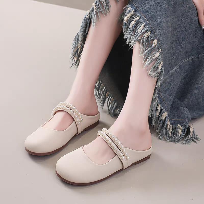 

Баотоу полушлепанцы женские летние 2025 новые жемчужные туфли мюли на одной педали плоские сандалии сандалии для ленивых 40