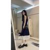 Blue Plaid Sleeveless Dress French Literary Style Mori Retro Small Fresh Holiday Suspender Vest Long Dress