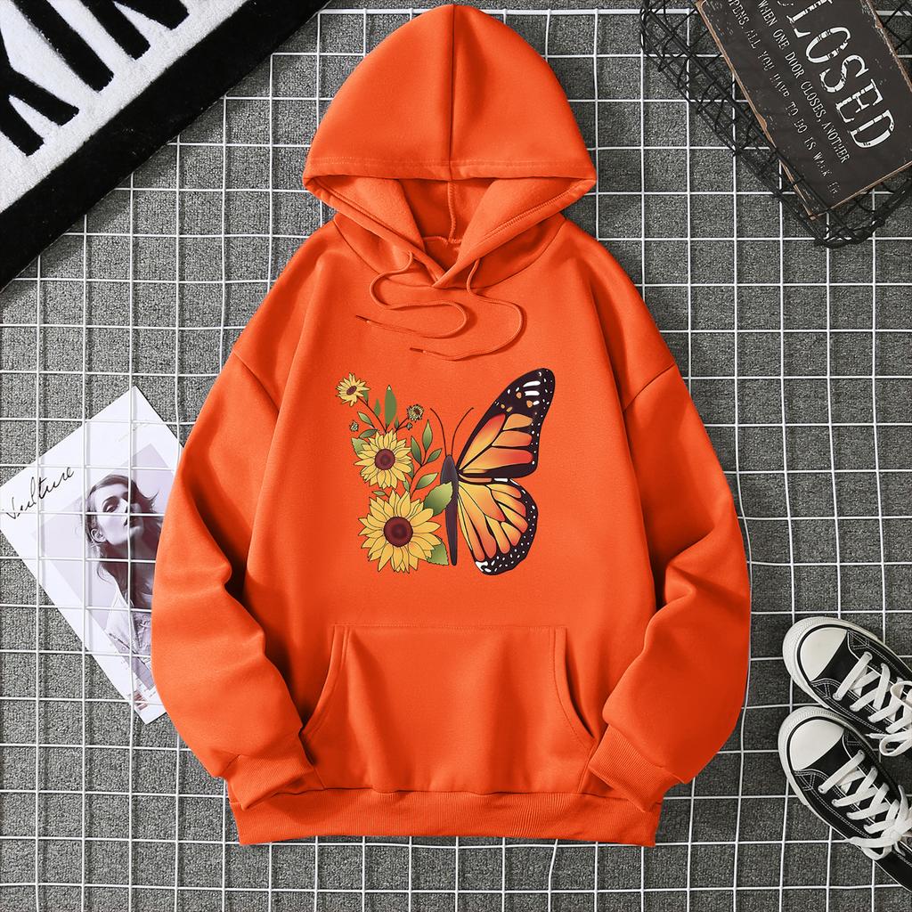 2025 autumn and winter fleece women's sweater threaded cuffs hem loose thermal hooded
