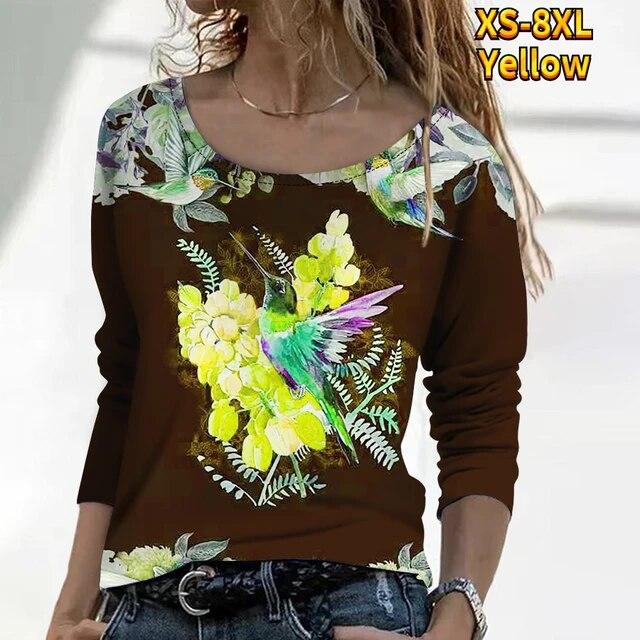 

Красива блуза з вирізом із круглим вирізом із американським реактивним принтом. Жіноча футболка з довгими рукавами для побачень XS-8XL 2XL