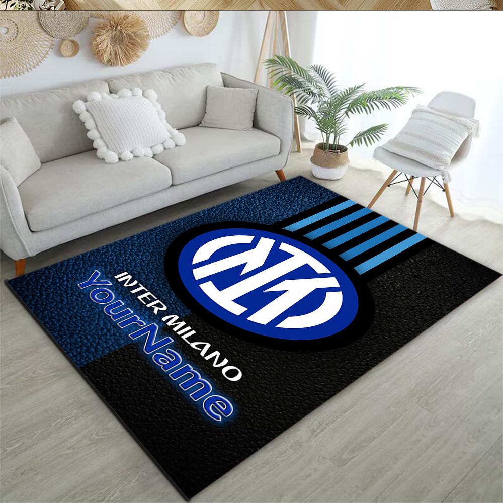 Inter Milan Customize Text Floor Rug Office Rug Suitable for Foyer Game Room Hallway Dormitory Antislip Carpet Decorate Offices Best for Christmas