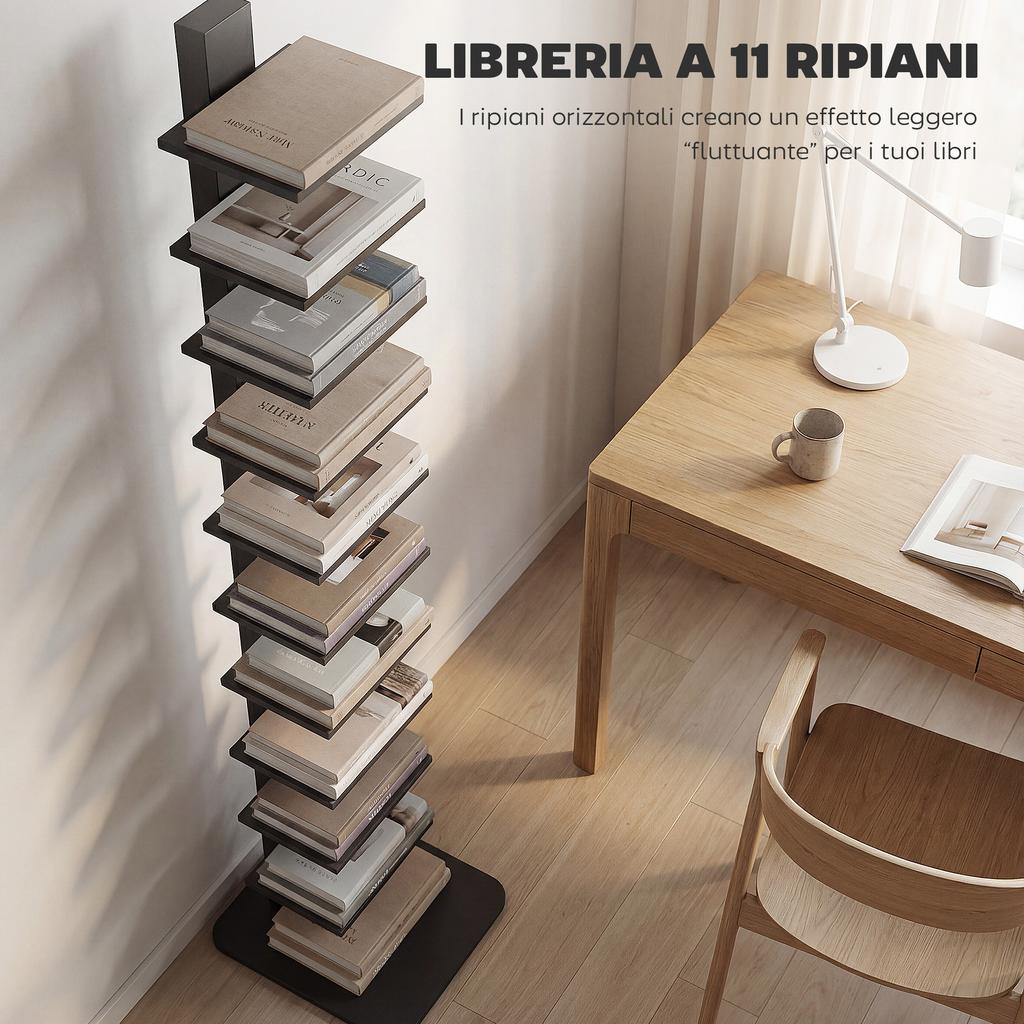 Estante Alta Moderna de 11 Prateleiras para Economizar Espaço em Estilo Industrial, 34,5x41,5x163,5 cm, Preta