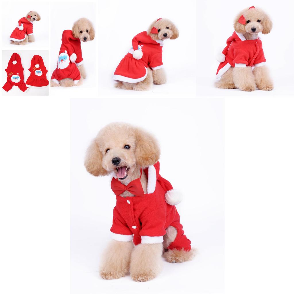 Cozy And Stylish Christmas Pet Dog Dress Warm Dog Hoodie Sweaters Coat With Red Skirt