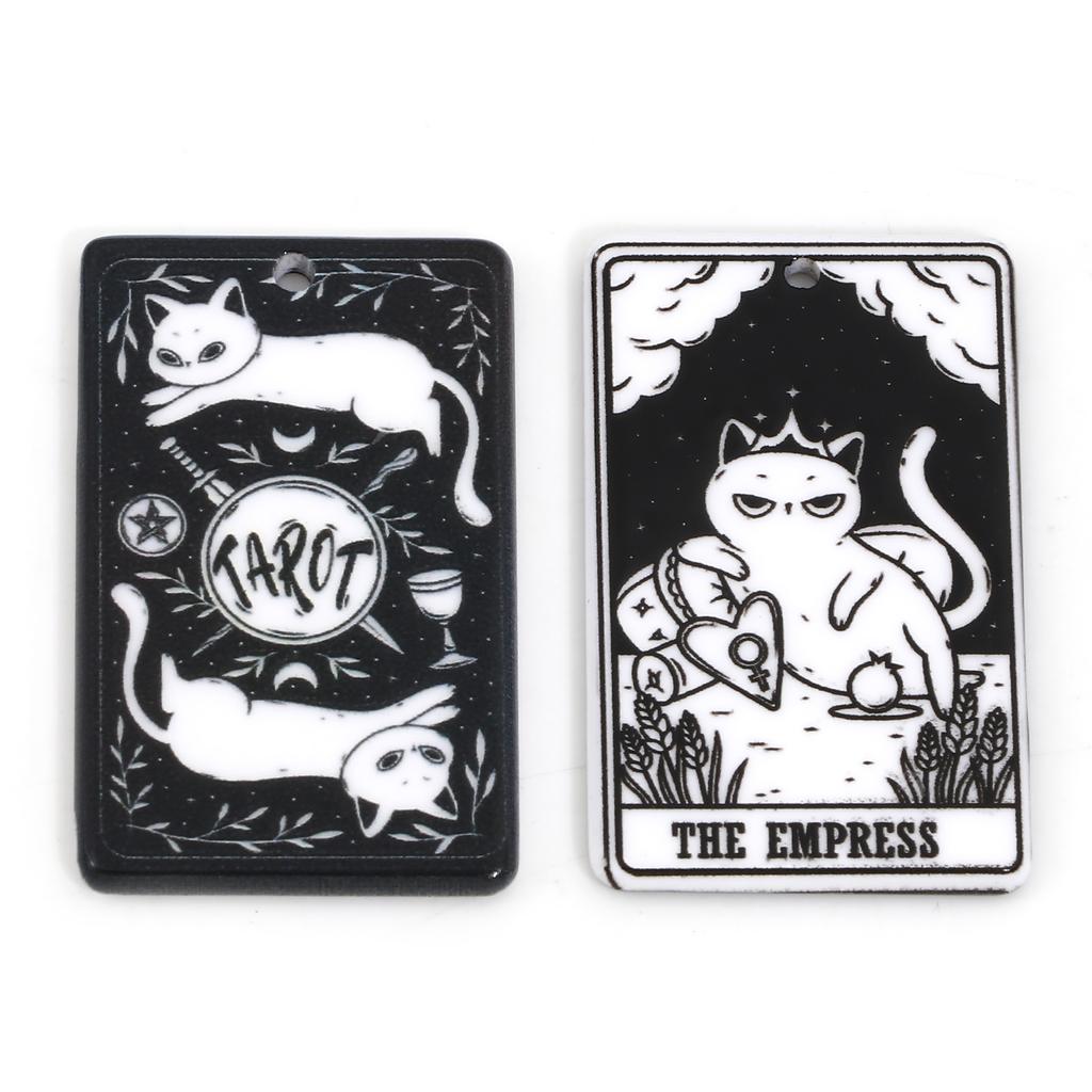 5PCs Black White Acrylic Tarot Pendants Rectangle Cat Double-sided Charms For DIY Earrings Necklace Jewelry Making 3.8cm X 2.3cm