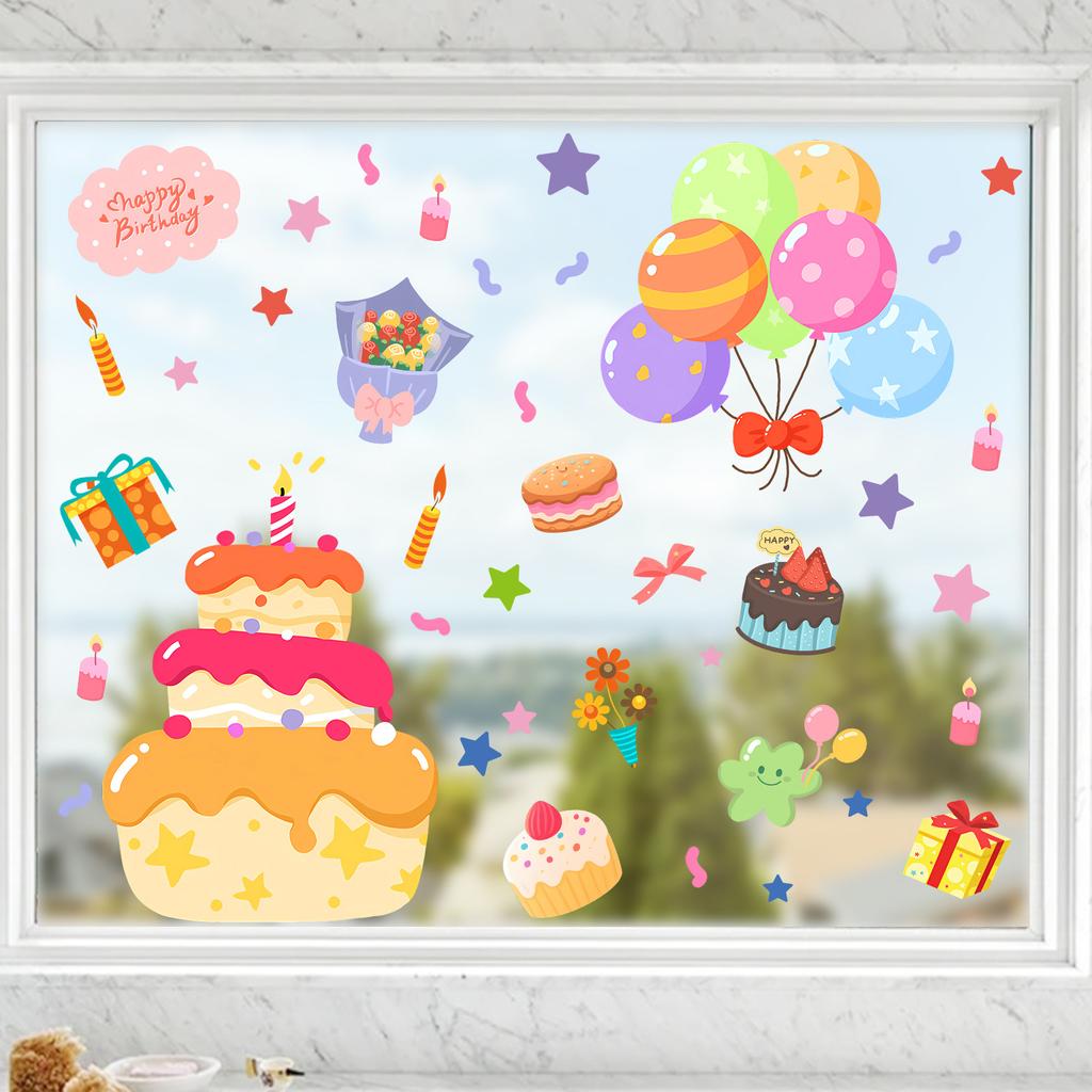 Birthday-themed Glass Stickers for Children's Room Decoration of Birthday Party Window