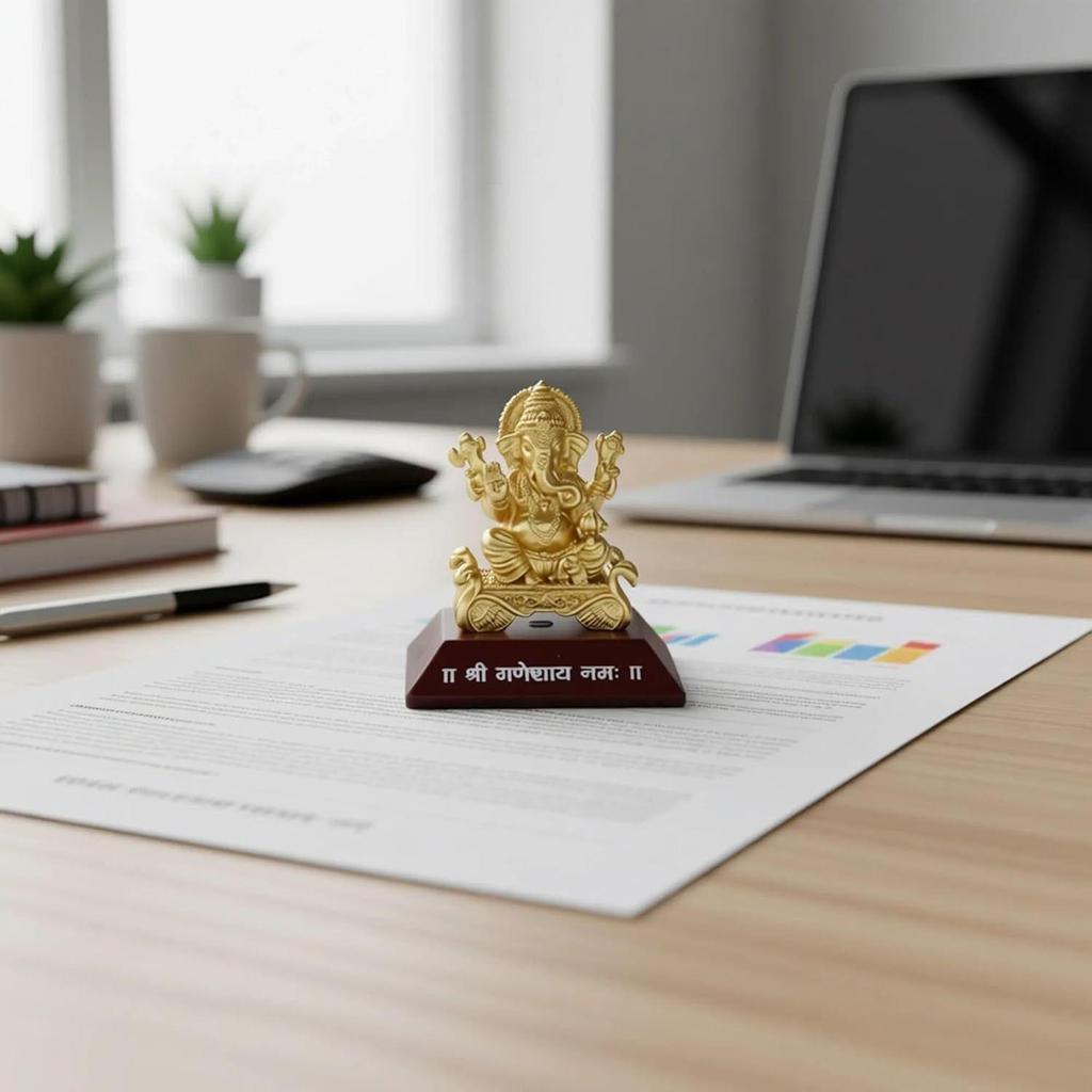 Metal Ganesha Idol for Car Dashboard Home Decor Golden Ganesh Ji Statue Showpiece Diwali New Year Gift for Corporate Client