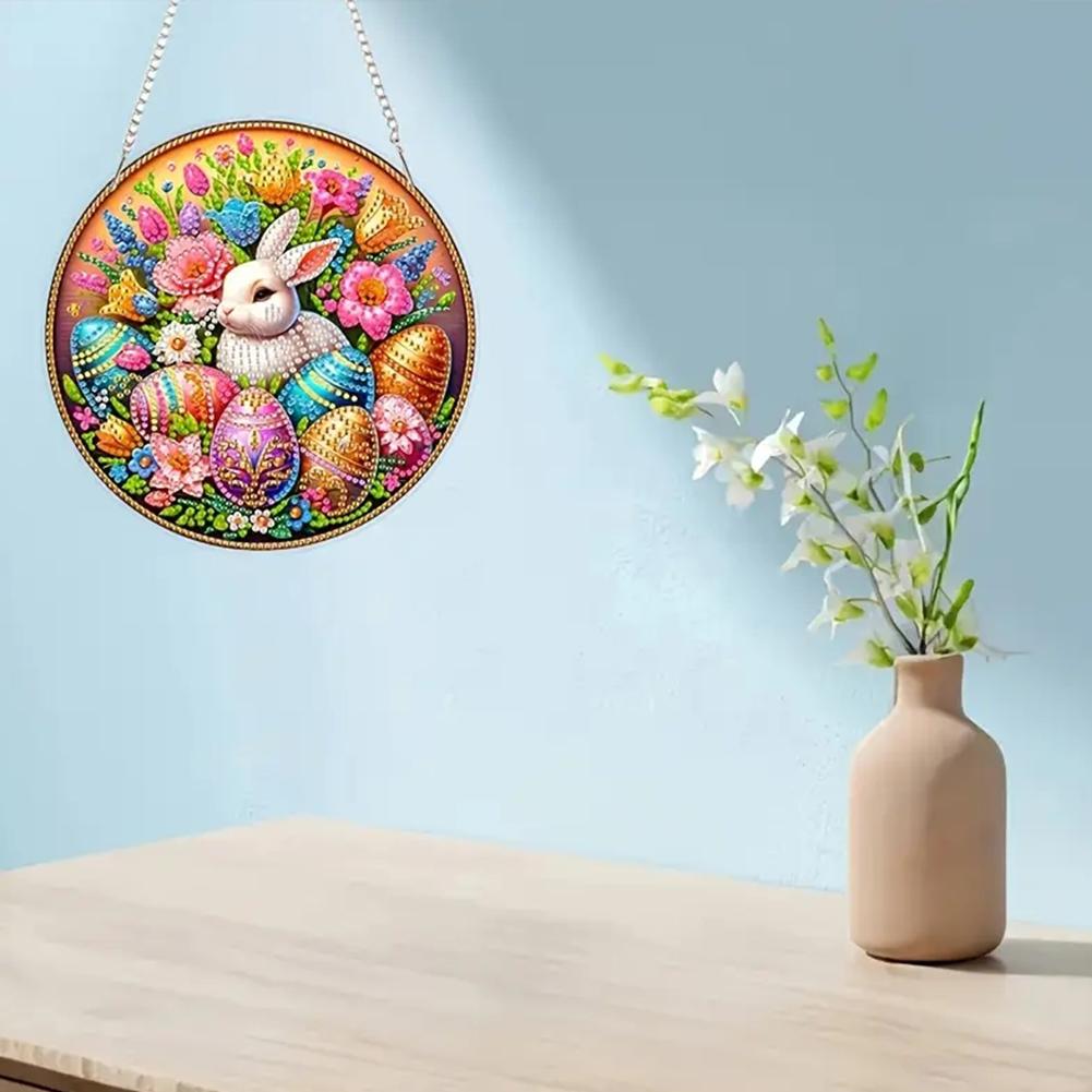 Easter Bunny Diamond Art Hanging Pendant Diamond Painting Home Decor 5D DIY Diamond Painting Dots Pendant for Window Decor