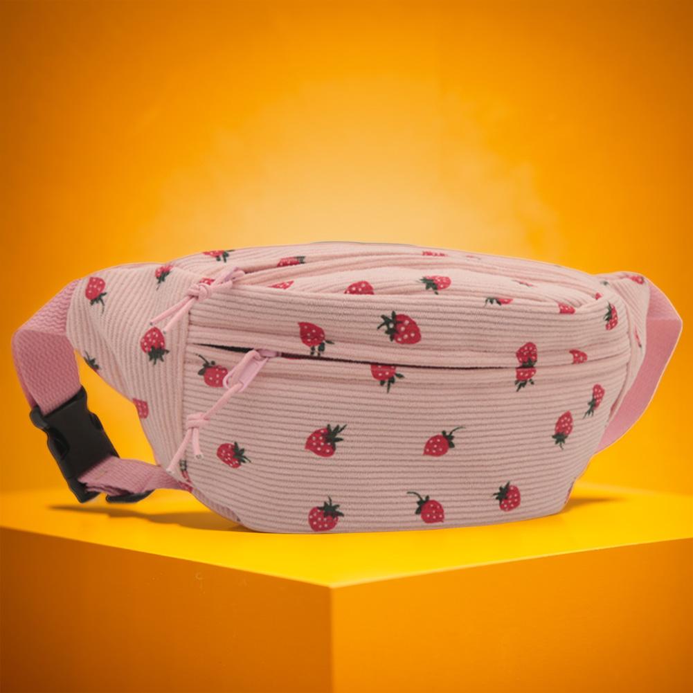 

Chest Bag for Women with Strawberry Print Crossbody Bag Corduroy Cute Waist Bag Adjustable Strap Sling Bag for Sports Travel рожевий