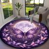 1pc Round Rug Appropriate for Office, Deep Wine Floral Butterfly Carpet, Versatile Printed Chair Rug, Durable Home Sofa Carpet