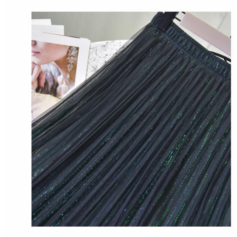 Slim Skirt Midi Length Women's Versatile High-waisted Puffy Pleated Skirt