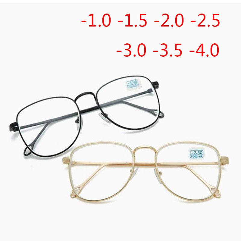 -1 -1.5 -2 -2.5 -3 -3.5 -4 Finished Myopia Glasses Women Men Metal Frame Shortsighted Eyewear Reading Spectacles +50 +75 +100