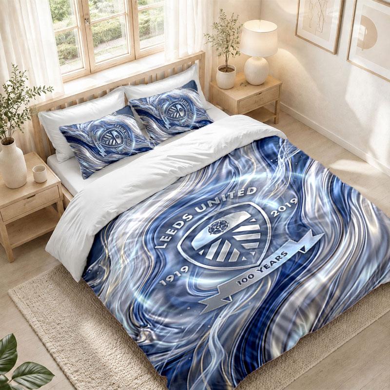 Bedding Set 1 Duvet Cover 2 Pillowcases Leeds United Football Print Bedroom Home Decoration