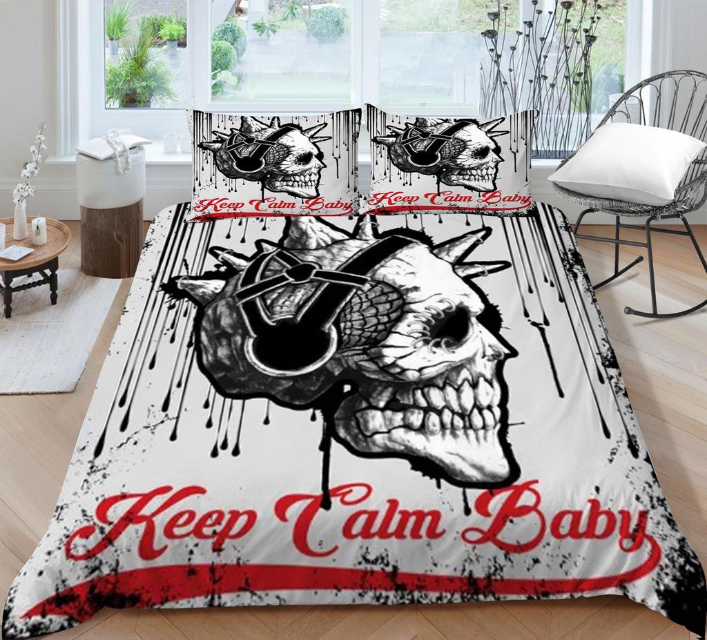 Home Duvet Cover Home Textiles Bed Set 3D Skull Print Bedding Bed Set Microfiber Breathable Warm Quilt Covers