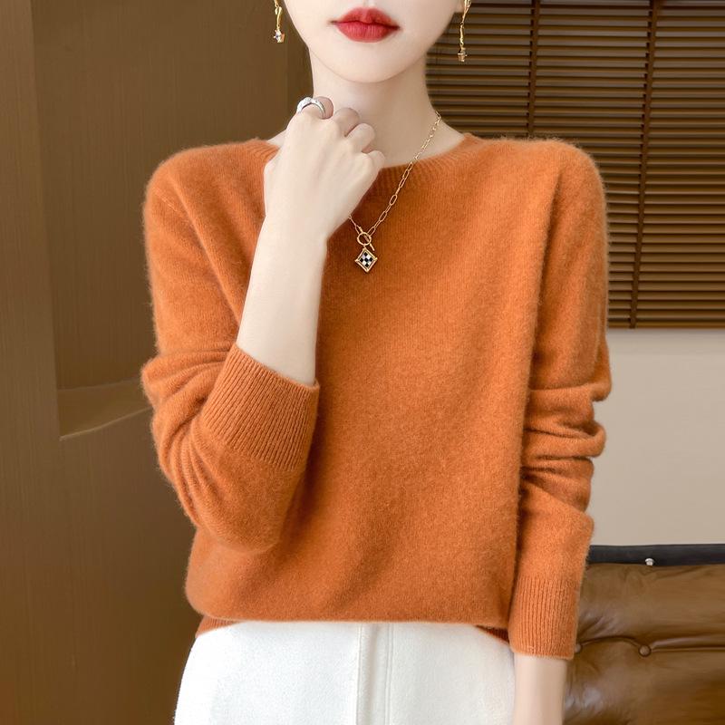 Women's Solid Color Wool Knit Pullover Sweater for Fall and Winter
