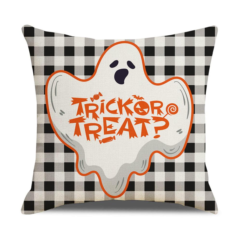 New Black and White Plaid Printed Halloween Pillowcase Orange Pumpkin Pillowcase Cushion