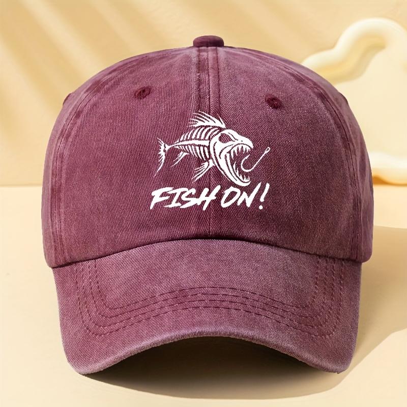 MenS Vintage Washed Baseball Cap with Bold Fish Graphic  FISH ON Print  BreathableAppropriate for Any Season