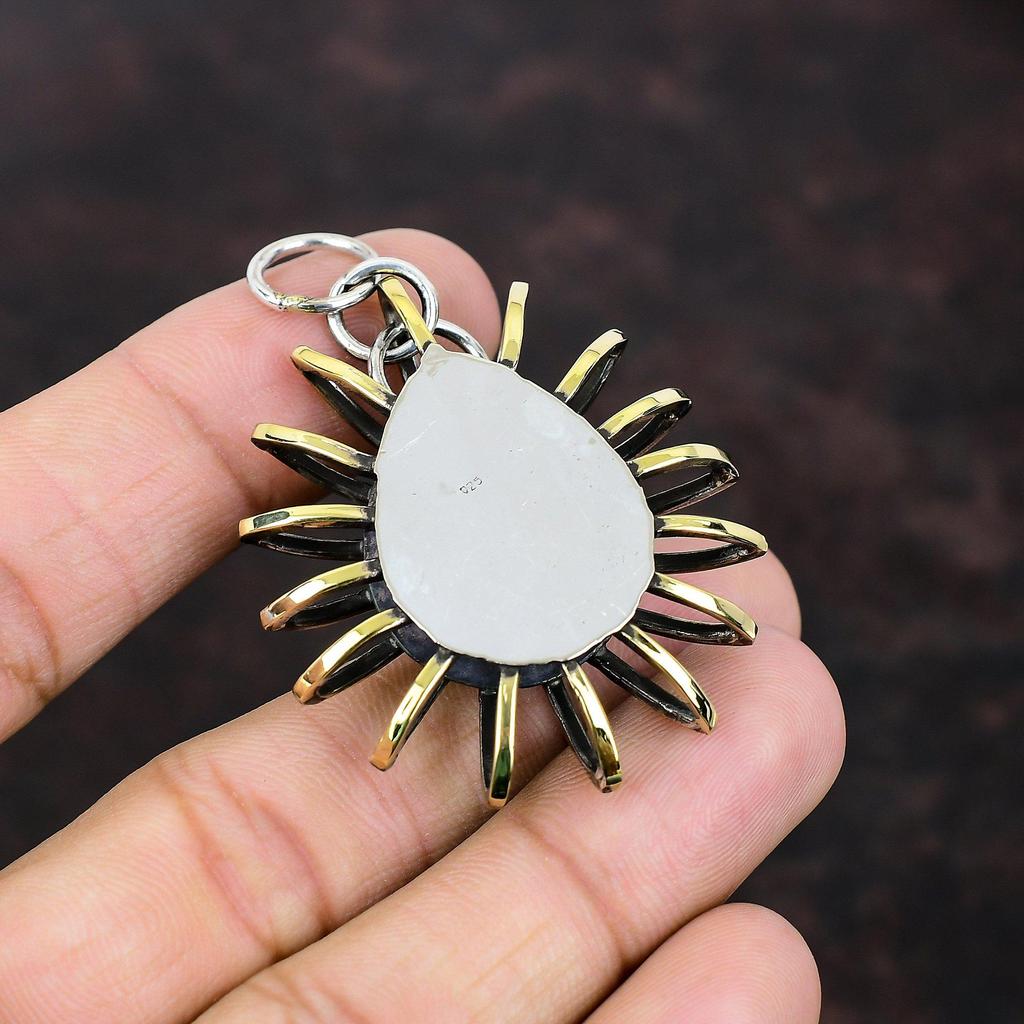 Chrysocolla Pendant Natural Gemstone Jewelry 925 Sterling Silver Pendant Handmade Pendant Cage Jewelry 18K Gold Plated Pendant Gift For Wife