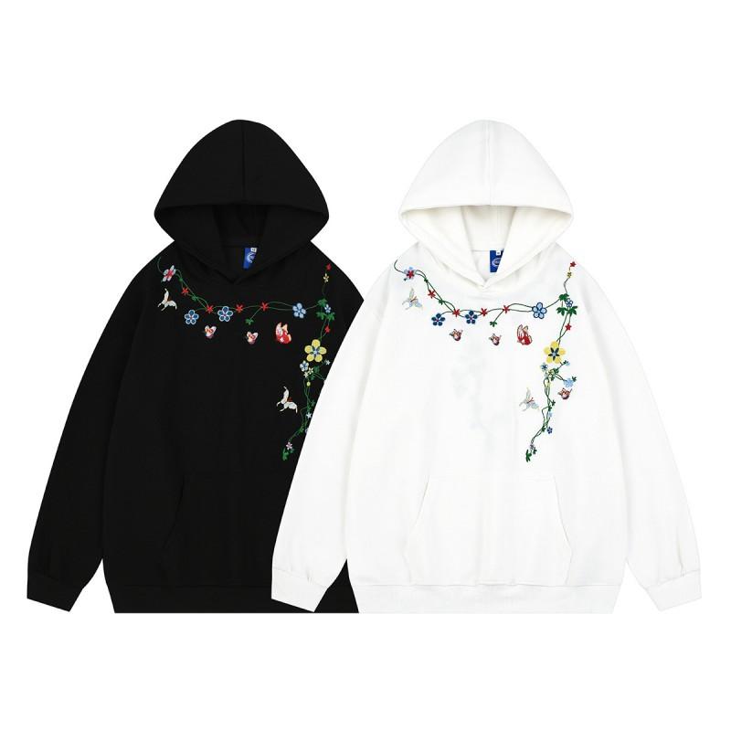 Japanischer Retro Floral Stickerei Hoodie Unisex Oversized Sweatshirt Herbst Winter Lässig Streetwear
