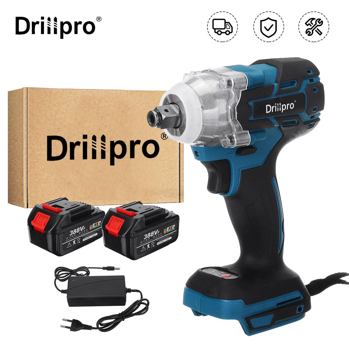 

Drillpro 388vf 520N.M Бесщеточный аккумуляторный электрический ударный гайковерт с литий-ионным аккумулятором 2X15000Amh 1/2-дюймовые электроинструменты Литий-ионный аккумулятор 15000Amh со светодиодной подсветкой EU 1Battery