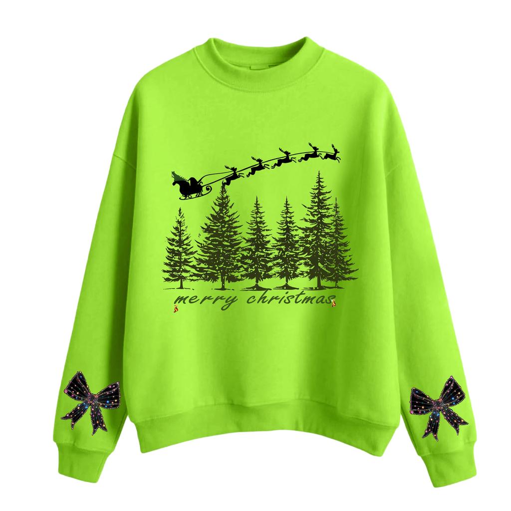 Moletom Feminino Casual de Moda com Gola Redonda, Manga Longa e Estampa de Natal