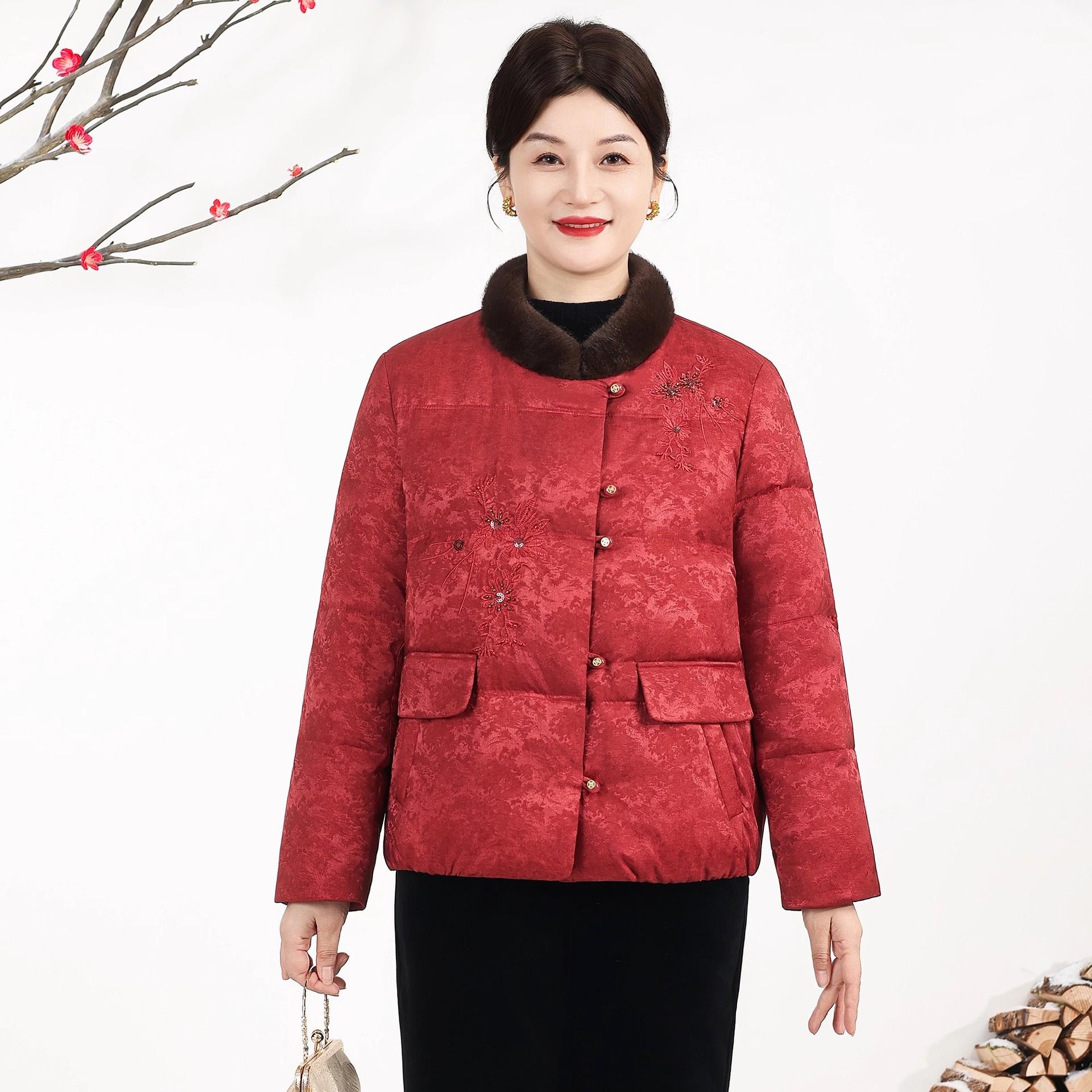 

2025 Chinese Style Red Winter Down Jacket for Moms: New Zodiac Year Collection for Middle-Aged & Elderly Women L (suggested for 90-110 lbs)
