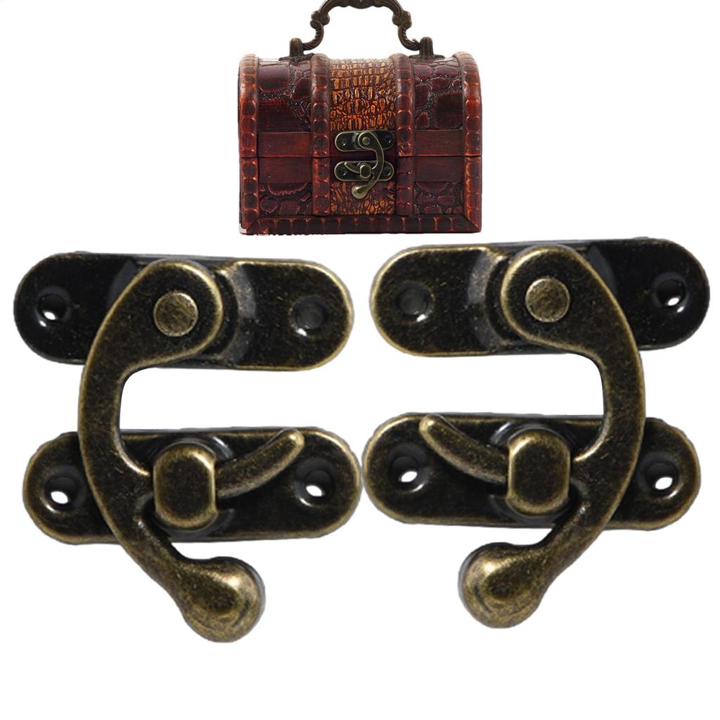 2pcs Retro Horns Locks Antique Bronze Iron Padlock Hasp Hook Lock Curved Buckle With Screws For Jewelry Wooden Box Metal Lock
