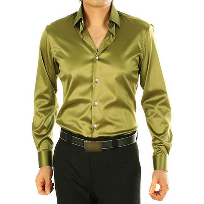 Lös Silk Satin Shirt Märke Märke Långärmad Herr Klänning Skjortor Hög kvalitet Bröllopsfest Chemise