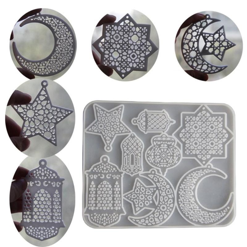 Silicone Crafting Mold Moon and Star Pendant Making Molds Silicone Crafting Supply Eid Theme for Jewelry and Home Decors