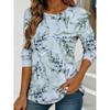 Women's Blue Flower Watercolor Printed Long Sleeve
