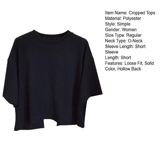 Dámské zkrácené topy s kulatým výstřihem a krátkým rukávem, design s dutými zády, jednobarevné topy, letní prázdninové tričko