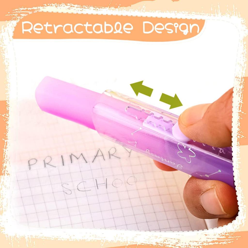 Benvo 4Pcs Sliding Retractable Pencil Erasers with Cat Paw Plastic Sleeve Cute Jelly Erasers for School Office Clean Erase Rubber(Gradient Color)