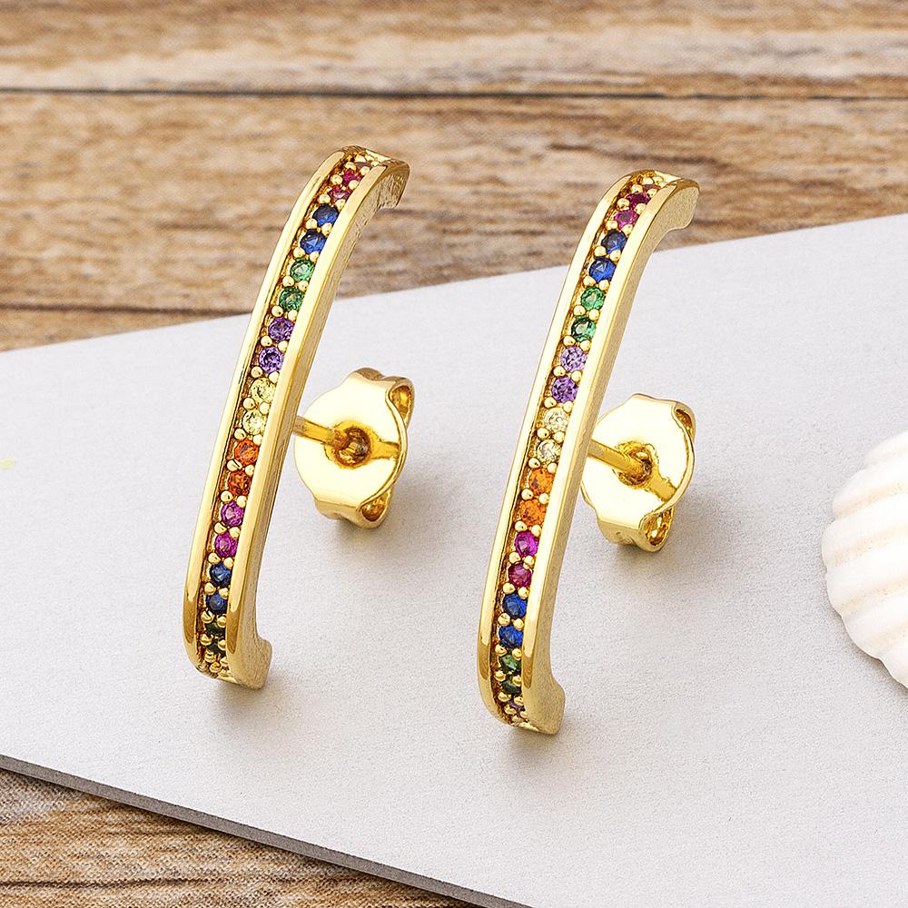 Nidin New Design Bohemian Rainbow Rhineston Crystal Earrings For Women Luxury Fashion Colorful Party Anniversary Jewelry Gifts