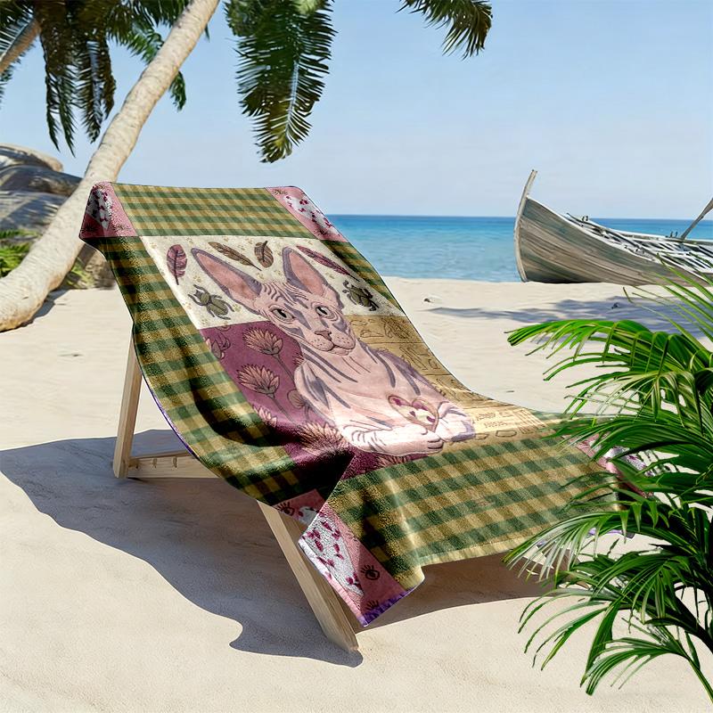 Cat Patchwork Art Print Beach Towel, Large Soft Quick Dry Towel for Beach Camping Swimming