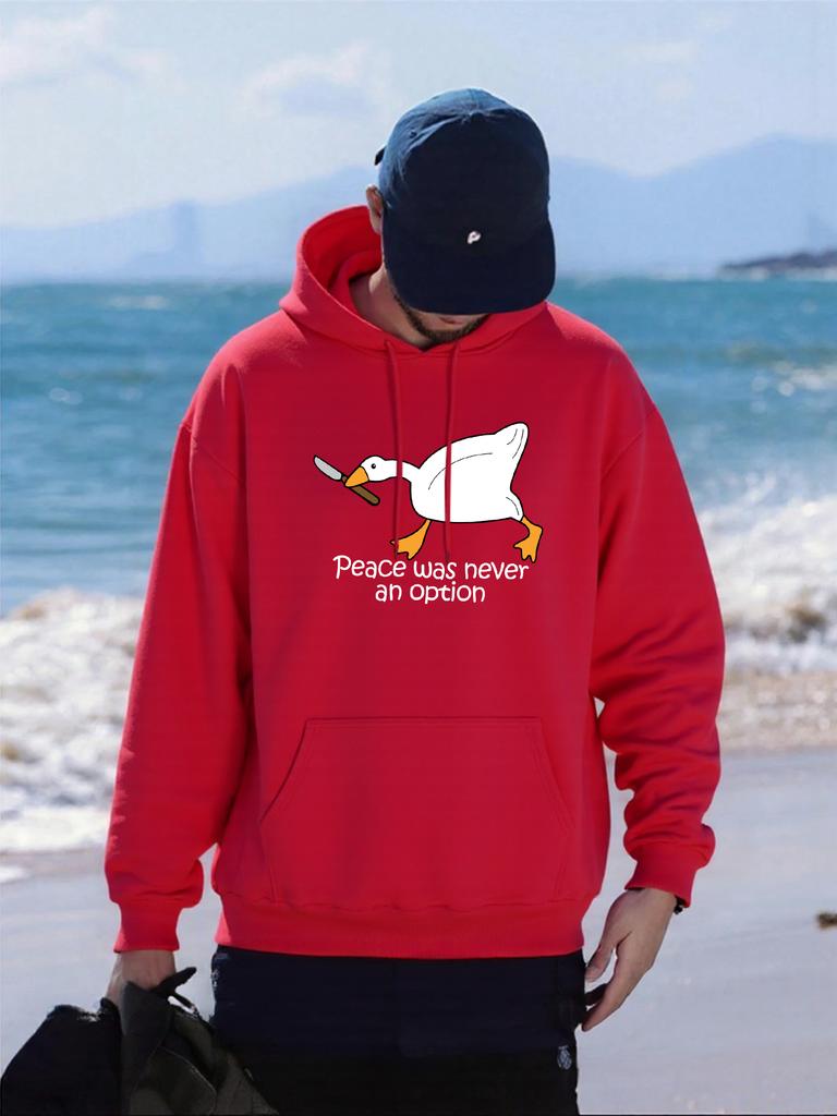 Peace Was Never An Option Duck Printing Hoodies Male Autumn Casual Hoody Fleece Comfortable Pullover Pocket Loose Streetwear