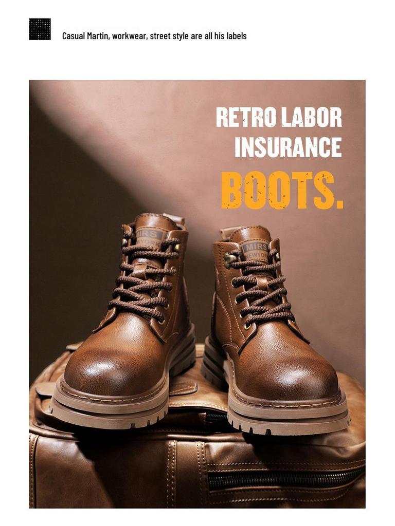 Herren Echtleder Mid-Calf Martin Stiefel - Britischer Stil, Trendige Casual Arbeitskleidung, Warme Herbst/Winter Mode.