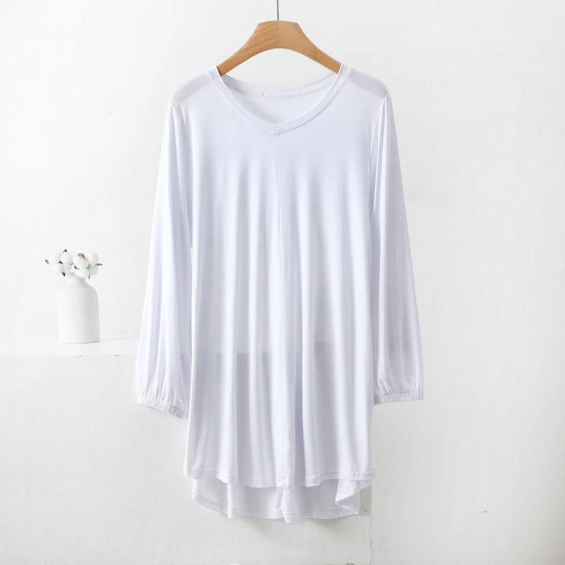 Women's V-Neck Plus Size Loose-Fit Modal T-Shirt - Nine-Sleeve Casual Summer Top