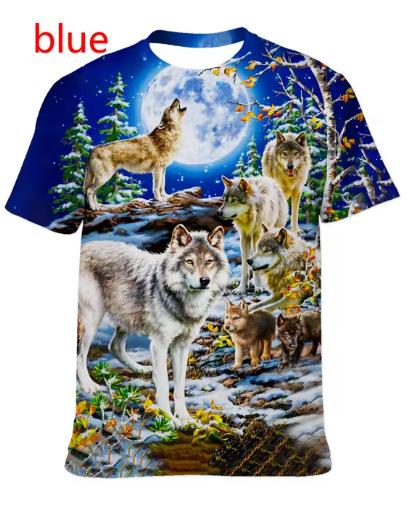 Fashion Short-sleeved 3D Wolf Print T-shirt, Men's and Women's Personality Cool Print T-shirt Fun Animal T-shirt