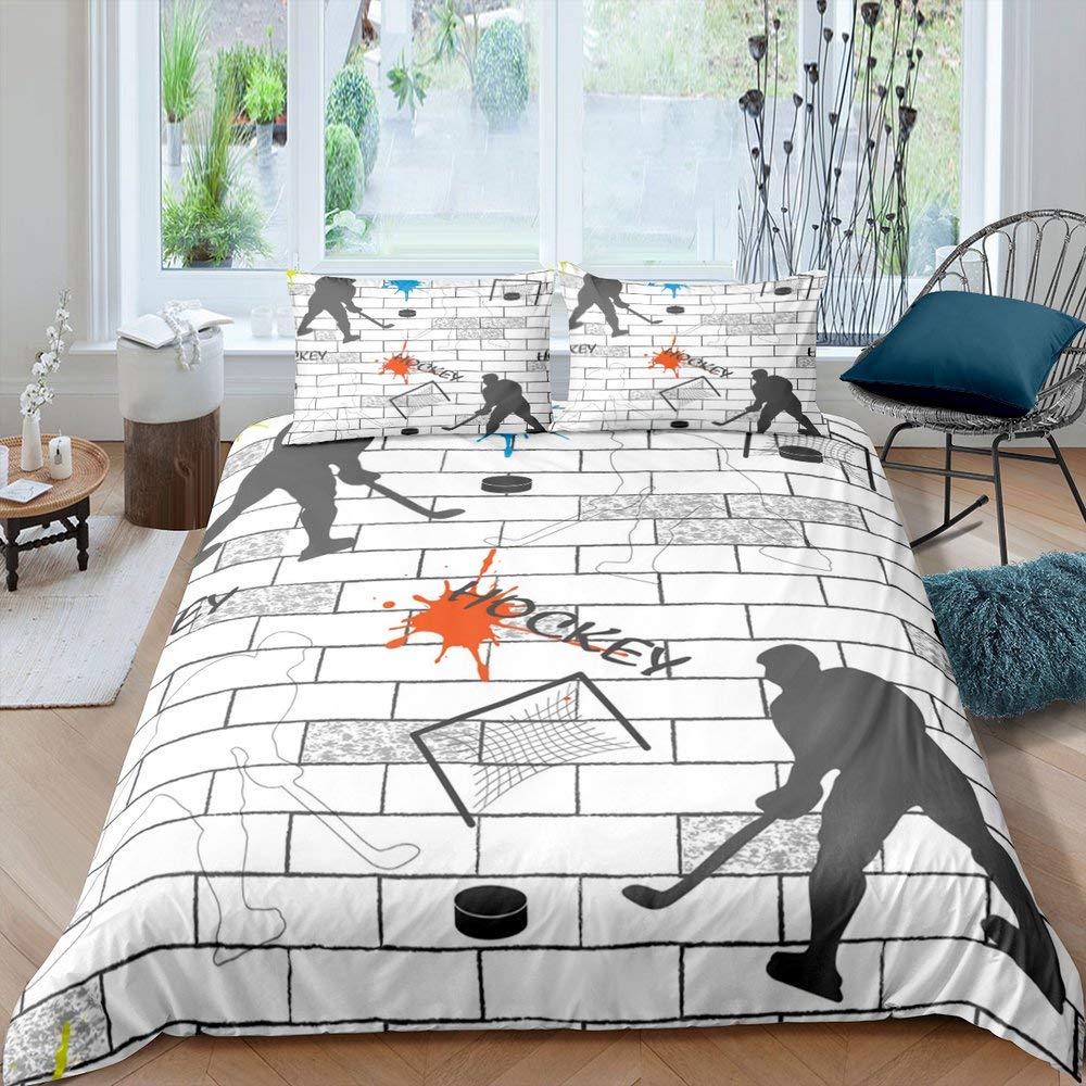 Comforter Ice Hockey Boys Puck King Size Sports Games Theme Bedding Set For Kids Youth Adult Men Winter Match