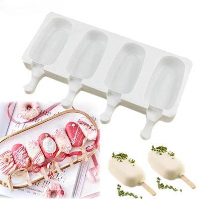 4 Hole Ice Cream Mold Silicone Reusable DIY Homemade Ice Tray Freezer Juice Popsicle Mold Oval Cake Pops Mold Kitchen Tools