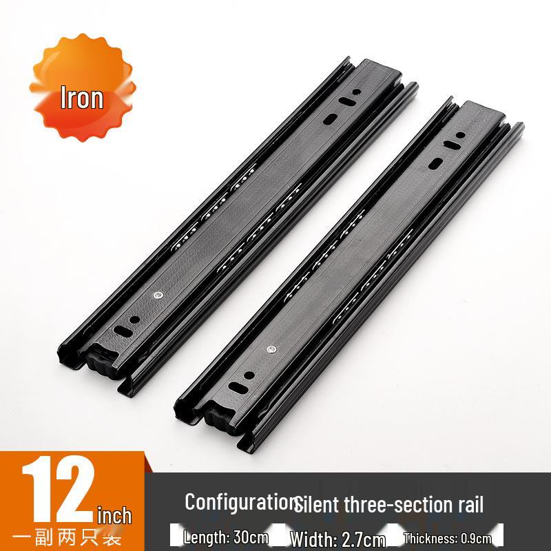 Three-Section Silent Damping Drawer Slide for Computer Desk Keyboards, Cold Rolled Steel Track Rails.