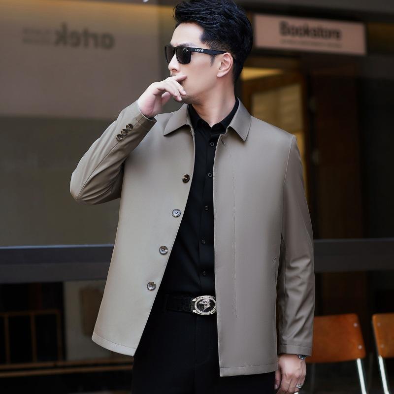 Spring and Autumn Mulberry Silk Men's Jacket Middle-aged Loose Thin Large Size Top Business Casual Lapel Dad Jacket
