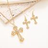 European & American Retro Full Diamond Cross Necklace & Earrings Set