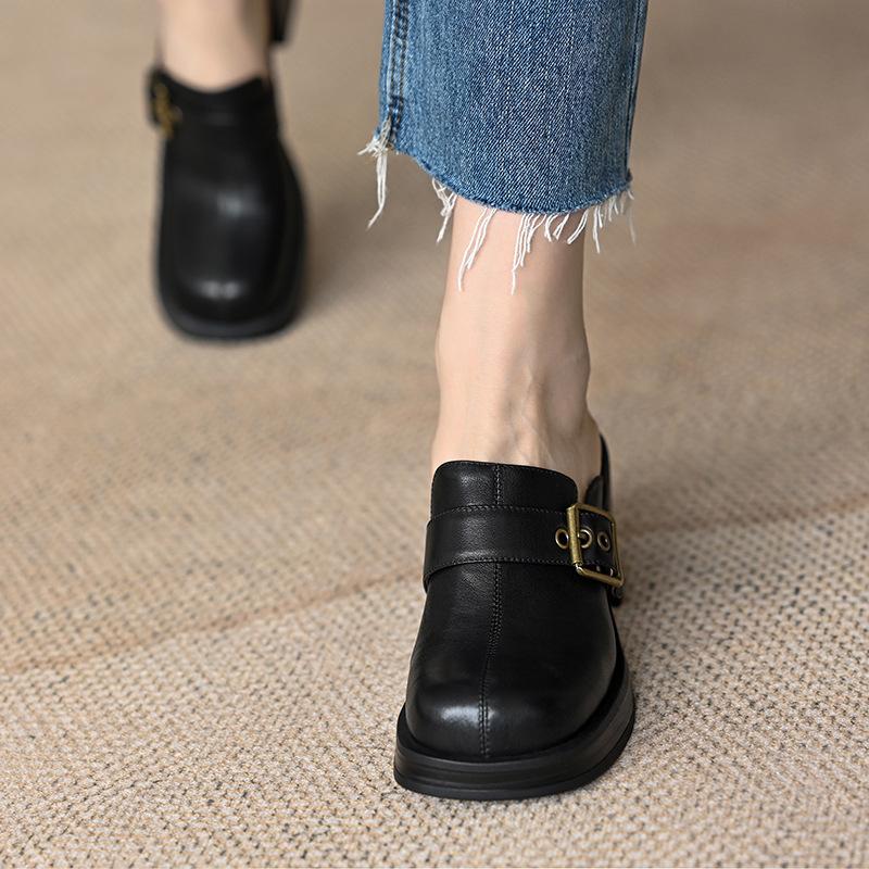 Módní Baotou Poloviční Pantofle 2025 Dámské Nové Dojíždění Silná Podrážka Venkovní Nošení Muller Silné Podpatky Spona Pásku Vysoké Podpatky Dámské Boty