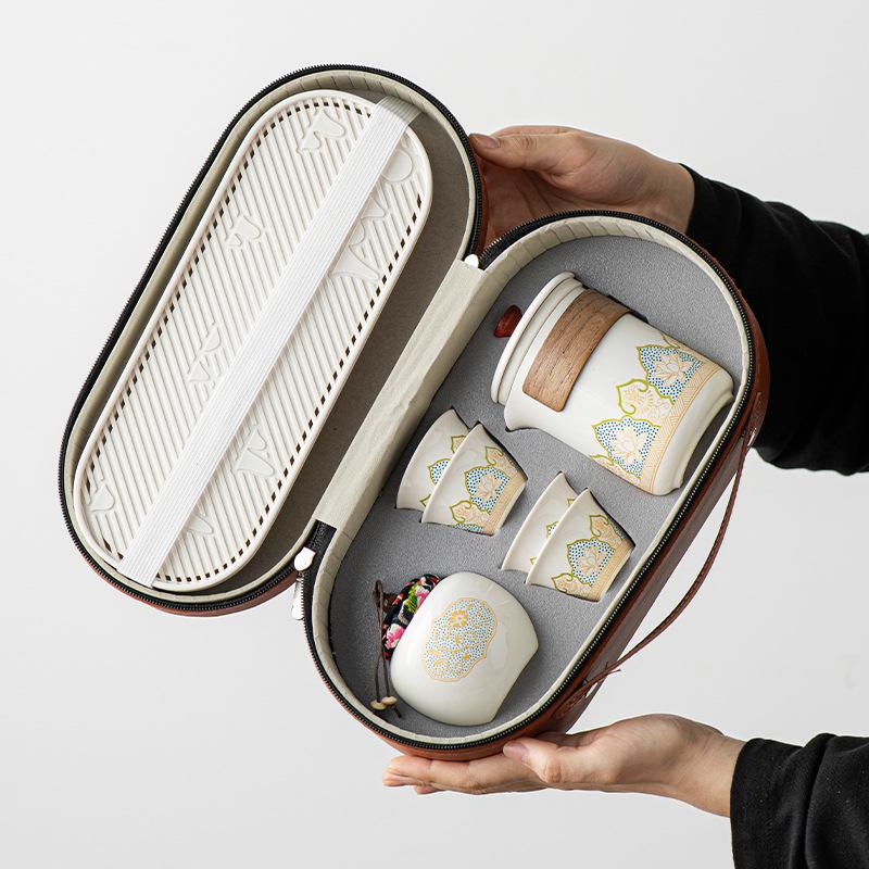 Portable Travel Kung Fu Tea Set: Outdoor Camping Quick Cup & Teapot for Business Gift