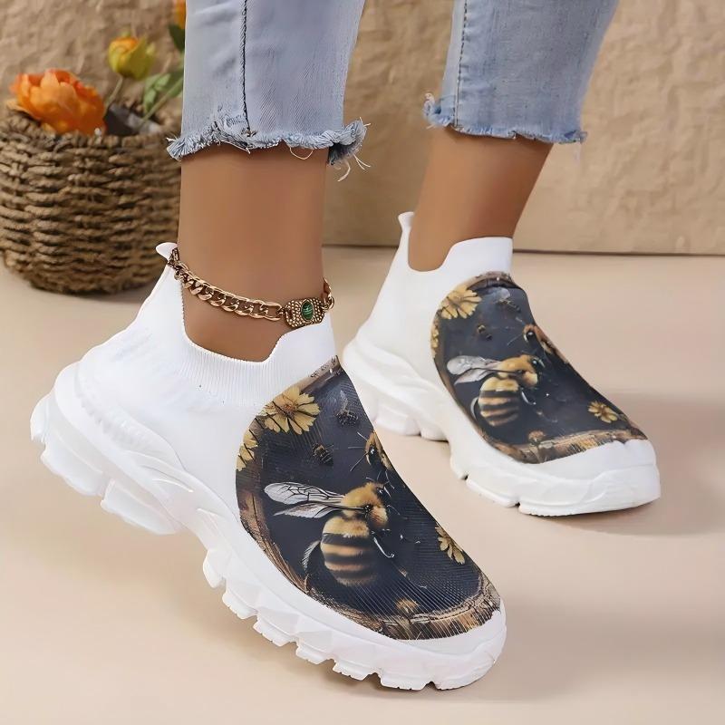 

Large size casual sports shoes women s hot-selling cartoon pattern fly-woven sports shoes socks shoes 43 серый