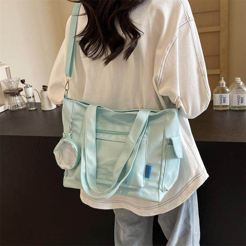 Large Capacity Canvas Bag Women's Transparent Handbag Student's Book Crossbody Tote Bag